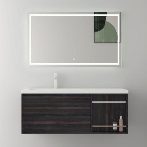 Mai & Mai Mobile Bagno Sospeso, Mobile da Bagno con Lavabo con Cassetti a Chiusura Soft-Close Include Specchio LED, Vulcano Grigio, Larghezza: 120cm