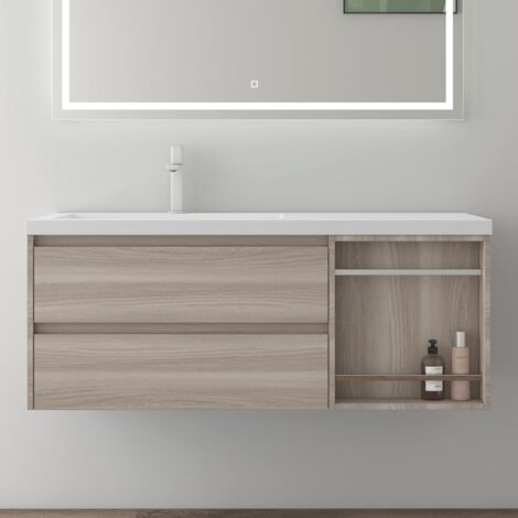 Mai & Mai Mobile Bagno Sospeso, Mobile da Bagno con Lavabo con Cassetti a Chiusura Soft-Close, Marrone Chiaro, Larghezza: 120cm