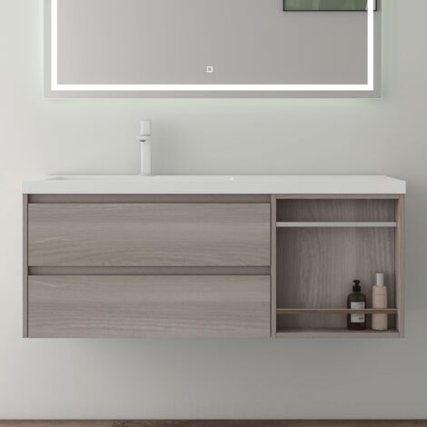 Mai & Mai Mobile Bagno Sospeso, Mobile da Bagno con Lavabo con Cassetti a Chiusura Soft-Close, Marrone Scuro, Larghezza: 120cm