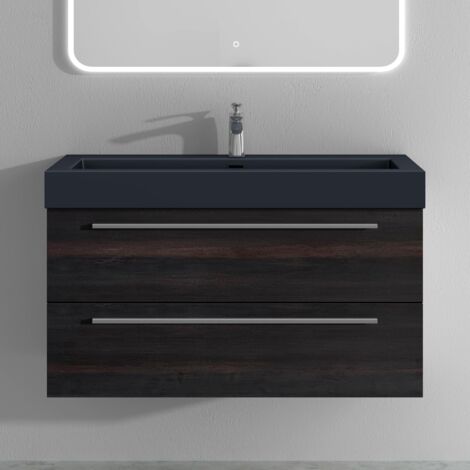Mai & Mai Mobile Bagno Sospeso100cm, Mobiletto per Bagno con Lavabo in Antracite Opaco, Grigio Scuro, Seria Quadratto
