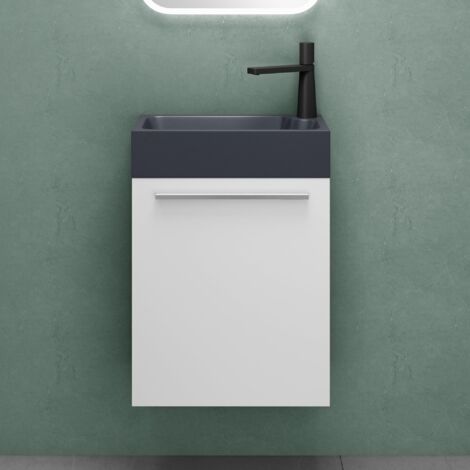 Mai & Mai Mobile Bagno Sospeso46x26x63cm in Bianco opaco, Set Mobile da Bagno Include Lavabo da Minerale fuso in Antracite opaco, Seria Pisa02