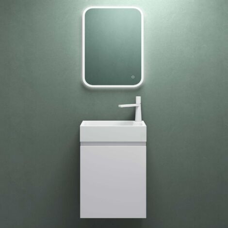 Mai & Mai Mobile Bagno Sospeso46x26x63cm, Mobile da Bagno con Cassetto Include Lavabo e Specchio LED, Bianco opaco, Seria Pisa02