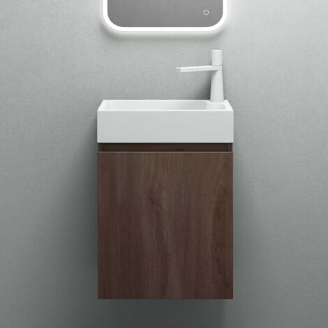 Mai & Mai Mobile Bagno Sospeso46x26x63cm, Mobile da Bagno con Cassetto Include Lavabo, Rovere marrone, Seria Pisa02