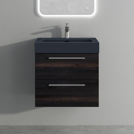 Mai & Mai Mobile Bagno Sospeso60cm, Mobiletto per Bagno con Lavabo in Antracite Opaco, Grigio Scuro, Seria Quadratto