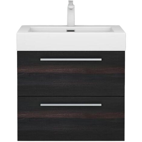 Mai & Mai Mobile Bagno Sospeso60cm, Mobiletto per Bagno con Lavabo, Marrone scuro, Seria Quadratto