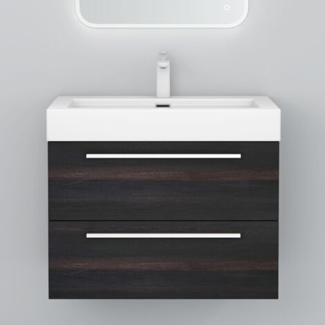 Mai & Mai Mobile Bagno Sospeso73cm, Mobiletto per Bagno con Lavabo, Grigio Scuro, Seria Quadratto