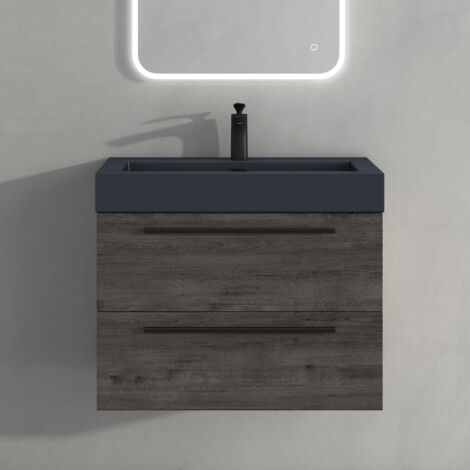 Mai & Mai Mobile Bagno Sospeso73cm, Mobiletto per Bagno con Lavabo in Antracite Opaco, Rovere scuro, Seria Quadratto