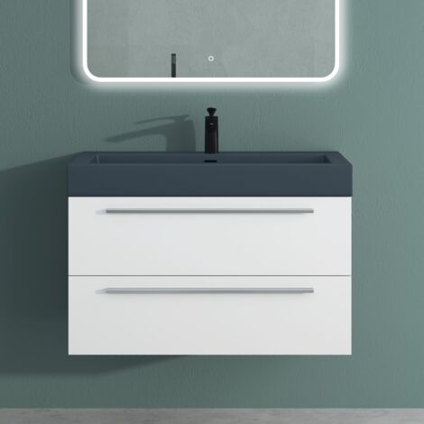 Mai & Mai Mobile Bagno Sospeso90cm, Mobiletto per Bagno con Lavabo in Antracite Opaco, Bianco Opaco, Seria Quadratto
