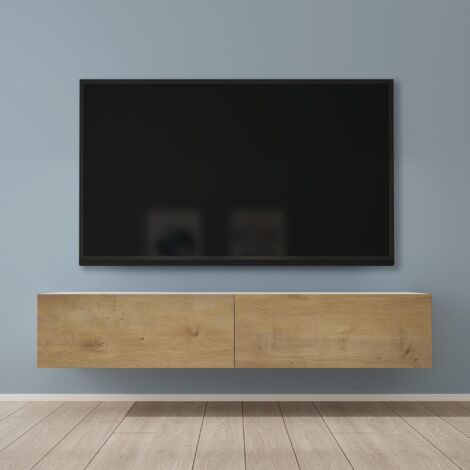 Mai & Mai Mobile TV per Televisore 160x40,2x30cm, Armadietto per TV con 2 Ante Armadietto Basso Soft-close per Soggiorno, Sala da Pranzo, Camera da Letto Fernsehschrank02, Bianco opaco+Marrone chiaro