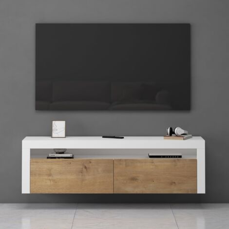 Mai & Mai Mobile TV per Televisore 160x40x46cm, Armadietto per TV con 2 Ante Armadietto Basso Soft-close per Soggiorno, Sala da Pranzo, Camera da Letto Fernsehschrank01, Bianco opaco+Marrone chiaro