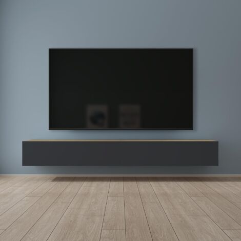 Mai & Mai Mobile TV per Televisore 240x40,2x30cm, Armadietto per TV Basso Soft-close con Ante per Soggiorno, Sala da Pranzo, Camera da Letto Fernsehschrank02, Marrone chiaro+Antracite opaco