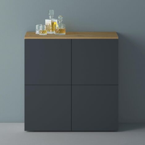 Mai & Mai Möbel Kommode Aufbewahrungsschrank mit 4 Türen in Kerneiche + Anthrazit matt Sideboard Schrank Mehrzweckschrank BTH: 76x36,4x74 cm Schrank04