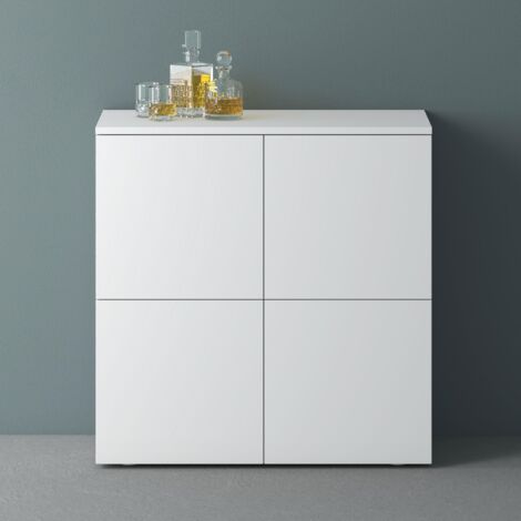 Mai & Mai Möbel Kommode Aufbewahrungsschrank mit 4 Türen in Weiß matt Sideboard Schrank Mehrzweckschrank BTH: 76x36,4x74 cm Schrank04