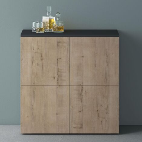 Mai & Mai Möbel Kommode Aufbewahrungsschrank mit 4 Türenin Weiß matt + Anthrazit matt Sideboard Schrank Mehrzweckschrank BTH: 76x36,4x74 cm Schrank04