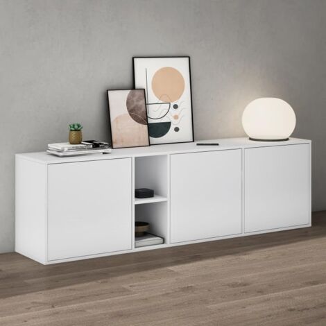 Mai & Mai Möbel Schrank mit 3 Türen und 2 Fächern Kommode in Weiß matt Sideboard viel Stauraum für Wohnbereich BTH: 180x36x52,6 cm Schrank02