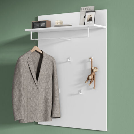 Mai & Mai Panneaux à Vêtements avec 5 Crochets Porte-Manteau Mural en Bois Patères Portemanteaux pour Vestes Manteaux Chapeaux 78 x 21,6 x108 cm Blanc Mat Gabo-01
