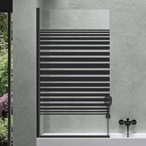 Mai & Mai Parete Vasca da Bagno Doccia 80x140cm, Parete Sopravasca Doccia Apertura 180° Vetro Parzialmente Smerigliato 6mm con Nano Rivestimenti Nero Cortona201MS