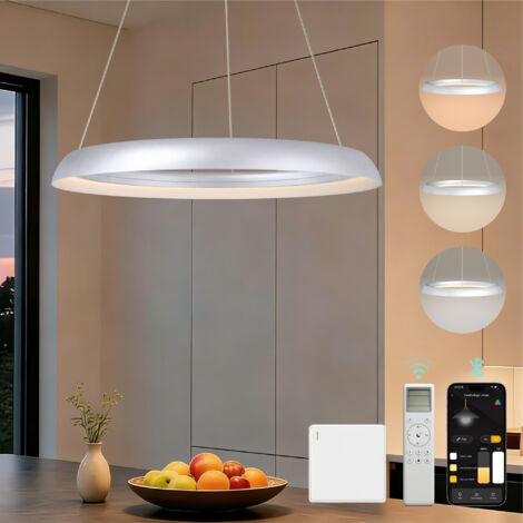 Mai & Mai Pendelleuchte Esstisch, 40cm LED Moderne Hängelampe, stufenlos dimmbar 3000K–6000K, höhenverstellbare Design 20W Esstischlampe mit Fernbedienung & Wandschalter, Luvina04, Matt Silber
