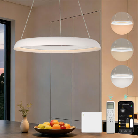 Mai & Mai Pendelleuchte Esstisch, 40cm LED Moderne Hängelampe, stufenlos dimmbar 3000K–6000K, höhenverstellbare Design 20W Esstischlampe mit Fernbedienung & Wandschalter, Luvina04, Sandweiß