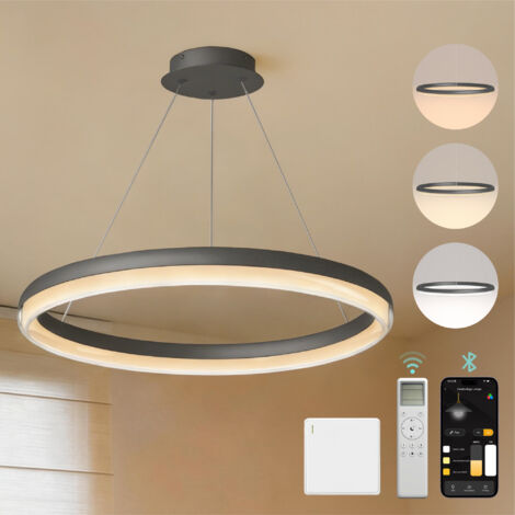 Mai & Mai Pendelleuchte Esstisch, 45cm LED Moderne Hängelampe, stufenlos dimmbar 3000K–6000K, höhenverstellbare Design 20W Esstischlampe mit Fernbedienung & Wandschalter, Luvina05, Grau