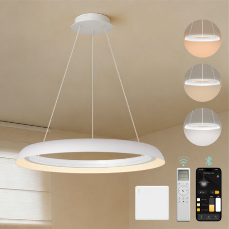 Mai & Mai Pendelleuchte Esstisch, 60cm LED Moderne Hängelampe, stufenlos dimmbar 3000K–6000K, höhenverstellbare Design 30W Esstischlampe mit Fernbedienung & Wandschalter, Luvina04, Sandweiß