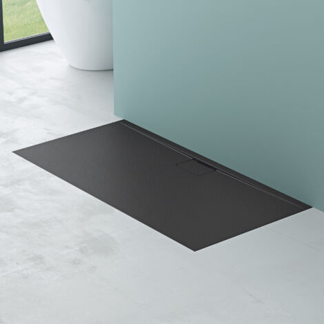 Mai & Mai Piatto Doccia 80x160 cm, Spessore 3cm, Piatto Doccia Rettangolare Ultrasottile in Resina Effetto Pietra, Antiscivolo Indistruttibile, Antracite Opaco, Geoma07