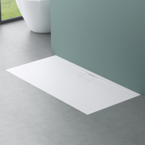 Mai & Mai Piatto Doccia 90x160 cm, Spessore 3cm, Piatto Doccia Rettangolare Ultrasottile in Resina Effetto Pietra, Antiscivolo Indistruttibile, per Box Doccia, Bianco, Geoma07