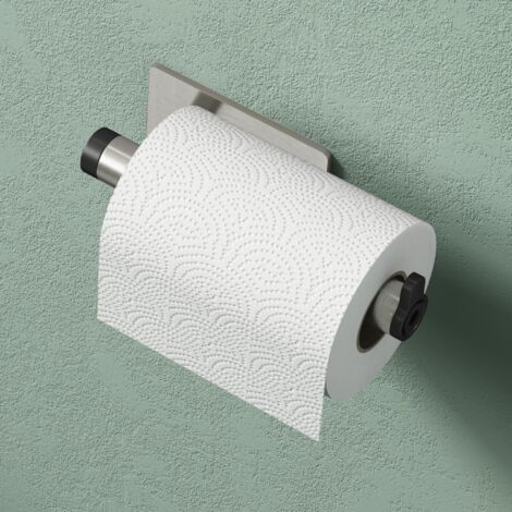 Mai & Mai Porta Carta Igienica in Acciaio Inossidabile 304, Portarotolo Carta Igienica Moderna Adesivo Senza Foratura per Bagno e Toilette, Nero Opaco+Nichel Spazzolato Lino-02