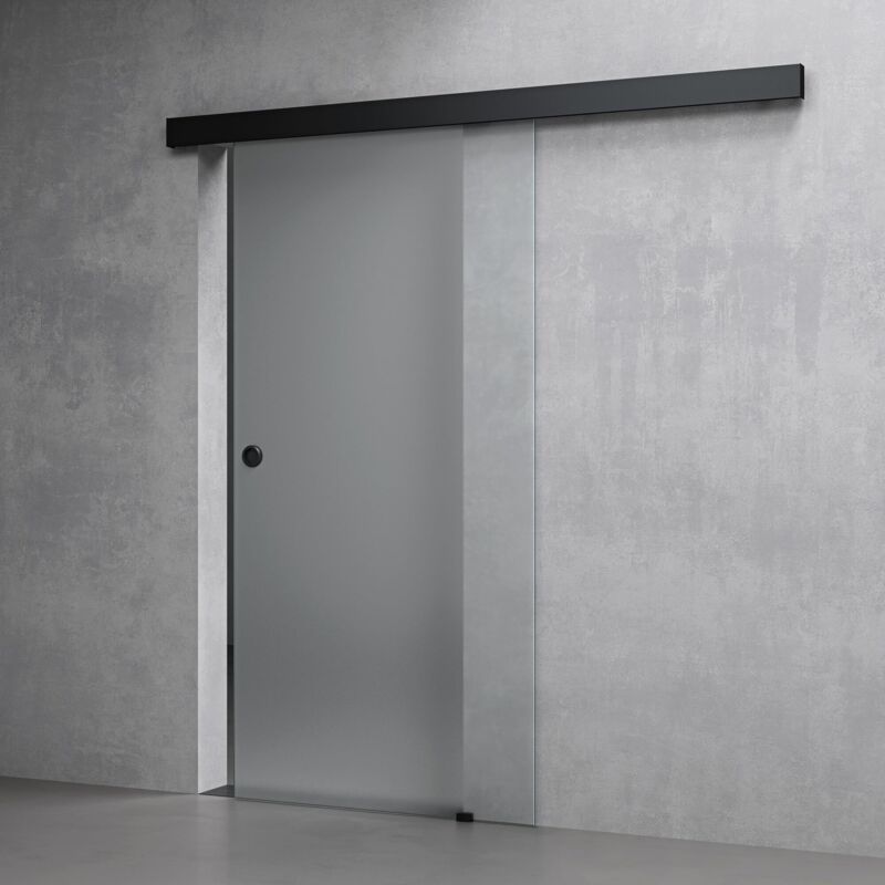 Mai&mai - Porte Coulissante Noir 105x215cm avec Opaque en Verre Sécurité esg 8mm Poignée Ronde avec Système Softclose Distance au Mur de 25mm Ama