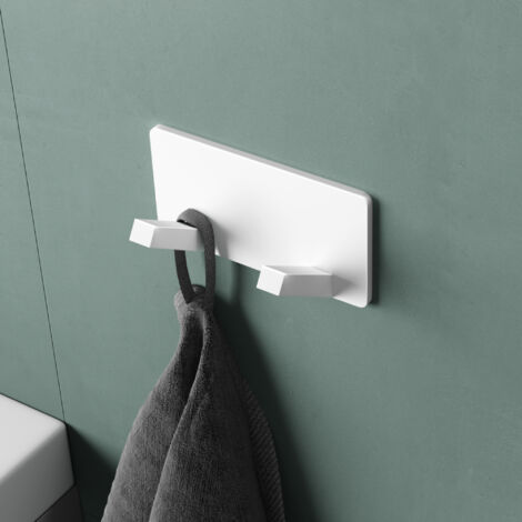 Mai & Mai Porte Manteaux Mural en Acier Inoxydable pour Salle de bain Cuisine Chambre Entrée Accroche Serviette 2 Crochets Patère Murale Anti-chute Blanc Mat 81×33,3×41 MM Stalo-04