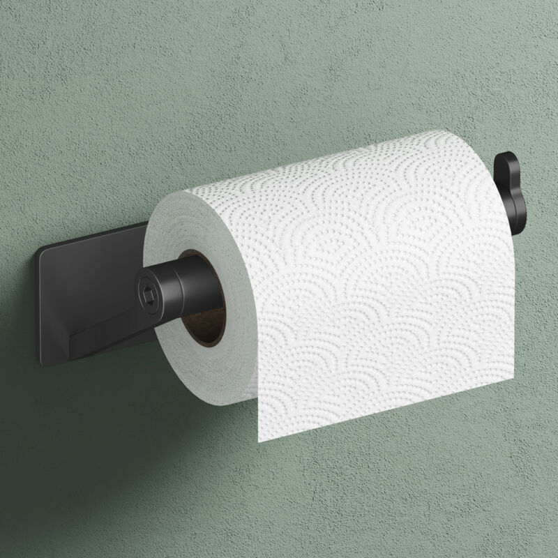 Mai & Mai Porte-Papier Toilette Dérouleur Mural en Acier Inoxydable Porte-Rouleau Stable Noir Mat Rangement WC Fixation Adhésive 137×78×40 MM Lino-02