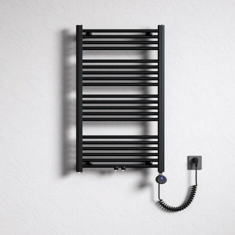 Mai & Mai Radiateur de Salle de Bain Electrique 100x60cm Gris Noir Sèche-Serviettes avec Résistance Chauffante 600W