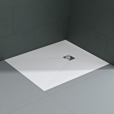 Mai & Mai Receveur de Douche 90x140x3cm Bac à Douche Blanc Mat en Résine Raccords DIN Carré Design Geo09 Avec Bonde
