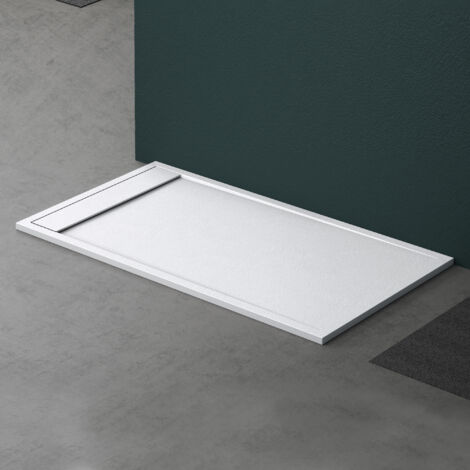 Mai & Mai Receveur de Douche Antidérapant Bac à Douche Blanc Mat en Résine Marbre Artificielle 90x160x3cm Rectangulaire Géo10 avec Bonde AL06
