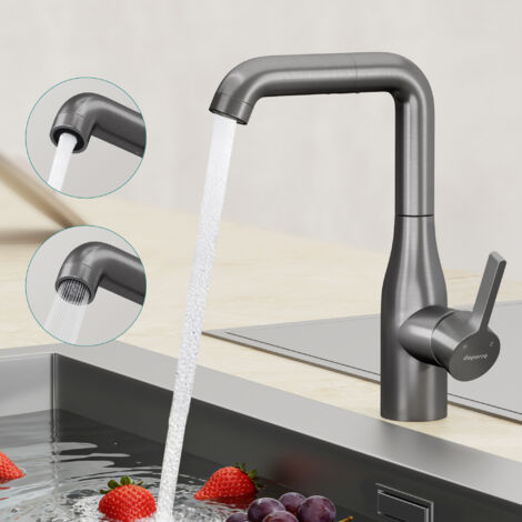 Mai & Mai Robinet Évier de Cuisine en Acier Inoxydable 304 Rotatif à 360° Eau Chaude et Froide Mélangeur Deux Modes de Jet Bec Extractible Mitigeur Cuisine Gris 26,2 cm Turnix-04