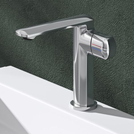 Mai & Mai Rubinetto Miscelatore Monocomando per Lavabo da Bagno, Rubinetto a Risparmio Idrico in Ottone con Tubi e Accesorri, Altazza 17.9cm Design Moderno Argento WAO-1180