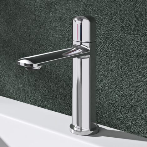Mai & Mai Rubinetto Miscelatore Monocomando per Lavabo da Bagno, Rubinetto a Risparmio Idrico in Ottone con Tubi e Accesorri, Altazza 20.9cm Design Moderno Argento WAO-1190