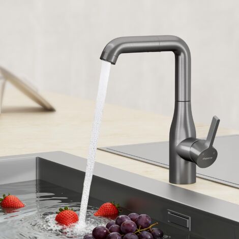 Mai & Mai Rubinetto per Cucina, 2 Modalità con Doccetta Estraibile, Rubinetto Lavello Cucina in Acciaio Inossidabile 304 con Cartuccia Ceramica, Tubi e Accesorri, Grigio, Turnix-04