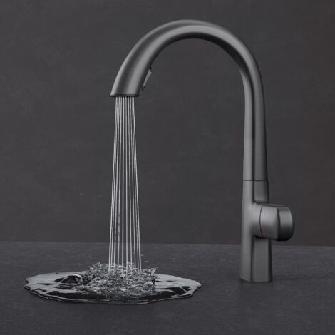 Mai & Mai Rubinetto per Cucina, 2 Modalità con Doccetta Estraibile, Rubinetto Lavello Cucina in Ottone con Tubi e Accesorri, Altazza 41.8cm, Girevole a 360 °, Design Moderno MS-8095 Grigio
