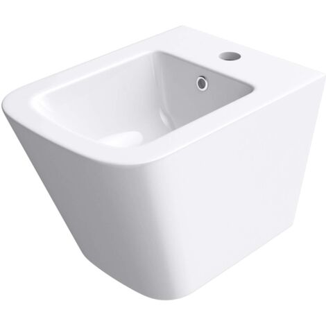 Mai & Mai Sanitari Bidet a Terra 48,5x34,5x33cm, Sanitari Bagno in Ceramica Superficie Antisporco S-Düren112 Bianco, un Foro per la Rubinetteria