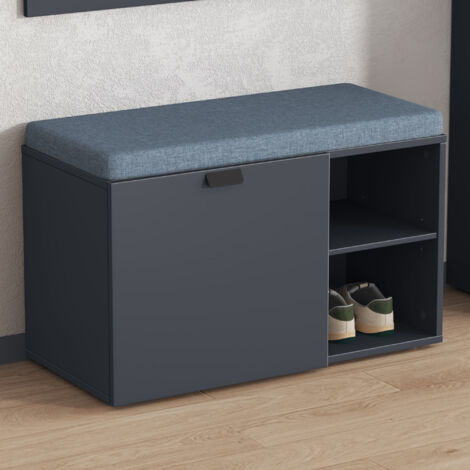 Mai & Mai Schuhbank mit Sitzfläche, Schuhregal mit Schiebetüren und offenen Fächern, gepolsterter Sitz, verstellbare Ablagen Matt Anthrazit 80x37x50cm Zitta-01
