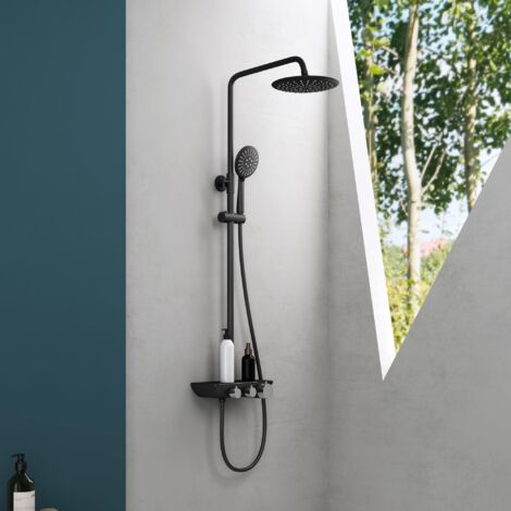 Mai & Mai Schwarz Hand und Kopfbrause Regendusche Duscharmatur inkl. Wandhalterungs-Set Duschsystem5