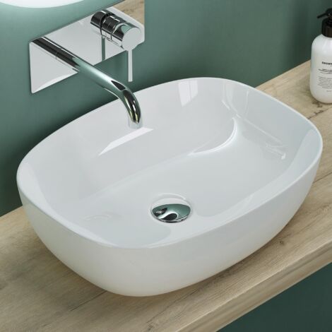 Mai & Mai Vasque à Poser 51x39,5x14cm Lavabo en Céramique Blanc sans Trop-Plein Salle de Bains pour Invités BR104