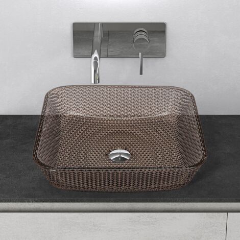Mai & Mai Vasque à Poser Carrée en Verre sans Robinet Lave-Mains Lavabo en Verre Café pour Salle de Bain WC d'Invités 40x40x11 cm Min03