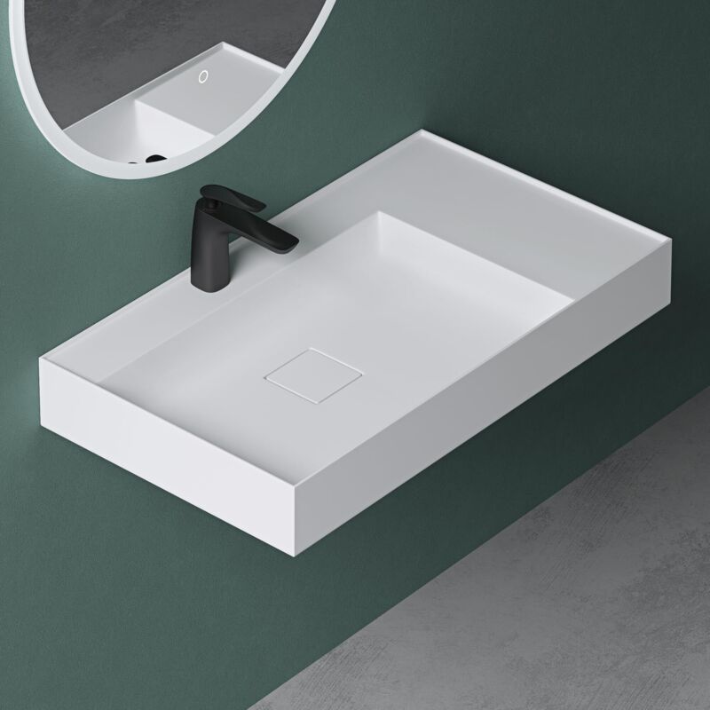 Mai&mai - Vasque de Salle de Bains Lavabo à Poser ou Suspendu Blanc Mat en Résine 80x46cm Col630