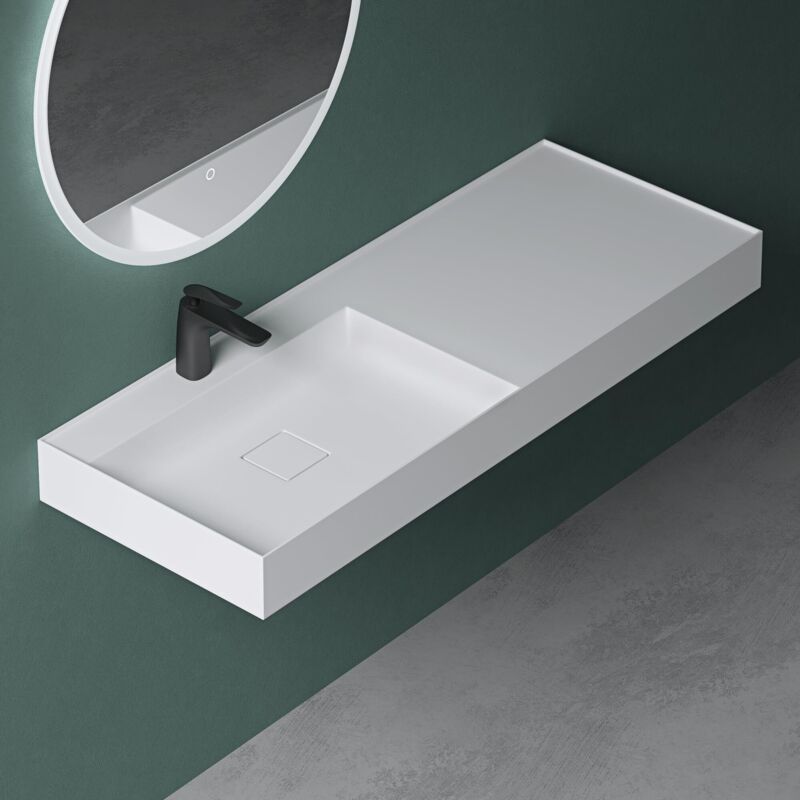 Mai&mai - Vasque de Salle de Bains Lavabo à Poser ou Suspendu Blanc Mat en Résine 120x46cm Col630