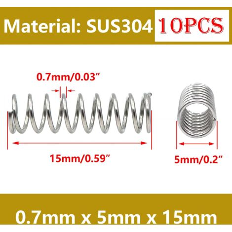 [MAI USATO]10 pezzi di molle di compressione, molle di compressione in acciaio inossidabile, molle metalliche per riparazioni artigianali, 0,7 x 5 x 15 mm