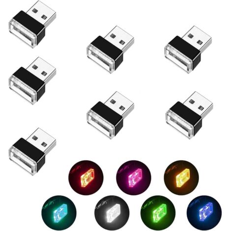 [MAI USATO]7 pezzi Luci interne per auto USB, Mini luci LED universali, Luci LED per auto (7 colori: bianco, blu, blu ghiaccio, viola, verde, giallo, rosso)