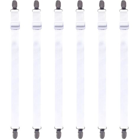 [MAI USATO]Confezione da 6 tenditori regolabili per lenzuola, tenditori per lenzuola, clip per cinghie, angoli del letto, cameretta, asse da stiro, materasso (bianco)