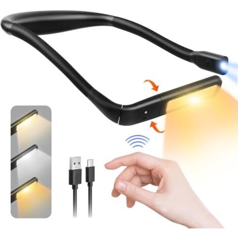 [MAI USATO]Lampada da lettura a collo, lampada da lettura a LED ricaricabile a 3 colori con bracci pieghevoli per leggere, lavorare a maglia, riparare, campeggio [Classe energetica G]
